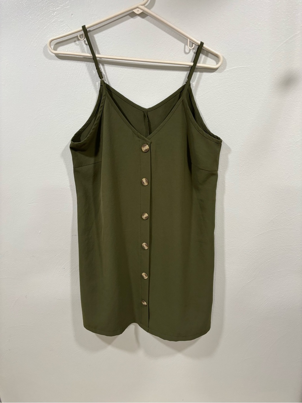 Olive Green Faux Button-Front Slip Dress